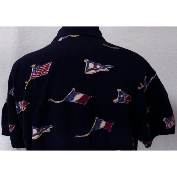 Round Tree & Yorke Mens XL Blue Flags Short Sleeve 4 Button Pullover Polo Shirt - Picture 8 of 12